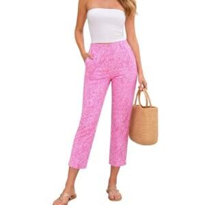 Lilly Pulitzer Womens 12 Pink White Fish Capri Palm Beach Wide Leg Crop Pants
